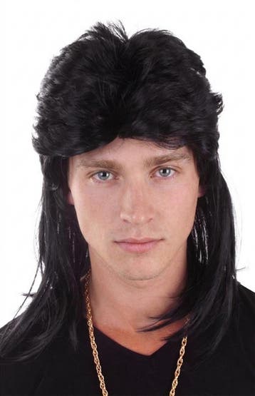 Mullet Pruik Zwart Matje New Kids 80s Rocker Redneck Eighti, Ophalen of Verzenden, Nieuw, Overige maten, Carnaval