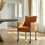 Leren eetkamerstoel More - Vintage Cognac (cognac) - Poten, Ophalen of Verzenden, Nieuw, Leer, Bohemian, Industrieel, Modern, Scandinavisch