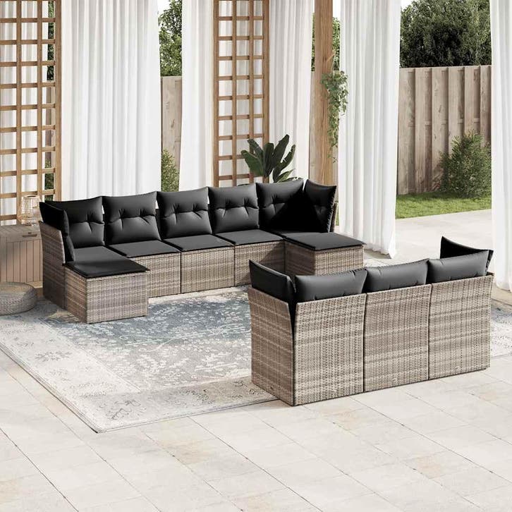 vidaXL 10-delige Loungeset met kussens poly rattan, Tuin en Terras, Tuinsets en Loungesets, Loungeset, Nieuw, Verzenden