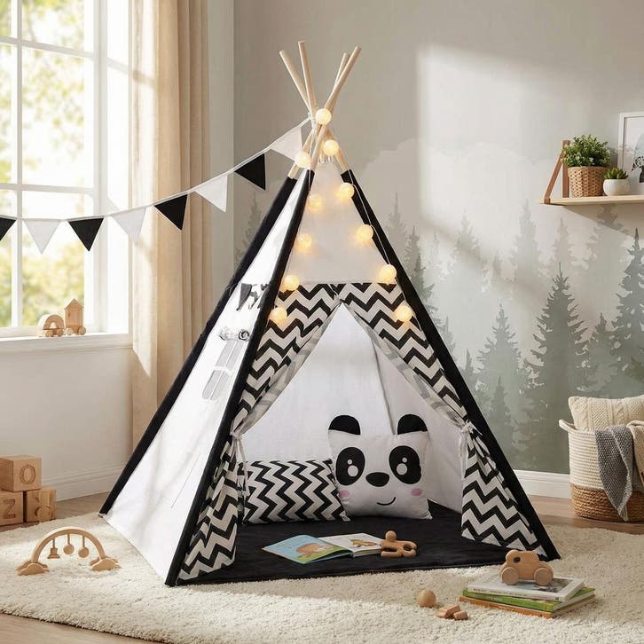 Tipi Tent Zwart Wit Zigzag | 120x120x165cm | Nieuw | OP=OP, Kinderen en Baby's, Kinderkamer | Bedden, 100 cm of meer, 160 tot 180 cm