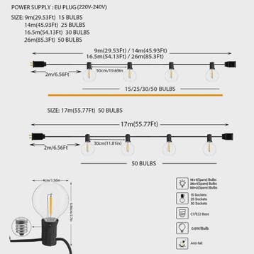 Waterdichte LED Tuinslinger Verlichting G40 - 9M tot 17M - S, Verzenden, Nieuw