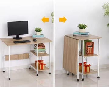Nieuw Opvouwbaar Bureau op Wielen – 107 cm MDF Tafel Wit, Verzenden, Met wielen, Nieuw