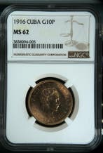 Gouden Cuba 10 Pesos 1916 MS62 José Martí - NGC, Verzenden, Losse munt, Goud