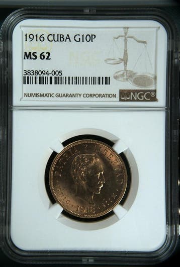 Gouden Cuba 10 Pesos 1916 MS62 José Martí - NGC, Verzenden, Losse munt, Goud