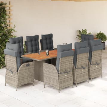 vidaXL 9-delige Tuinset met kussens poly rattan grijs, Verzenden, Nieuw, 8 zitplaatsen, Tuinset