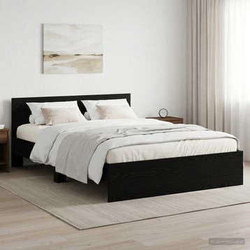 vidaXL Bedframe met Hoofdeinde Zwart eiken 135 x 190 cm, Verzenden, Zwart, Nieuw, Twijfelaar