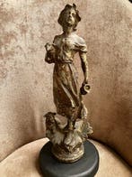 Beeld, Herderin - 36 cm - Spelter - 1920, Antiek en Kunst