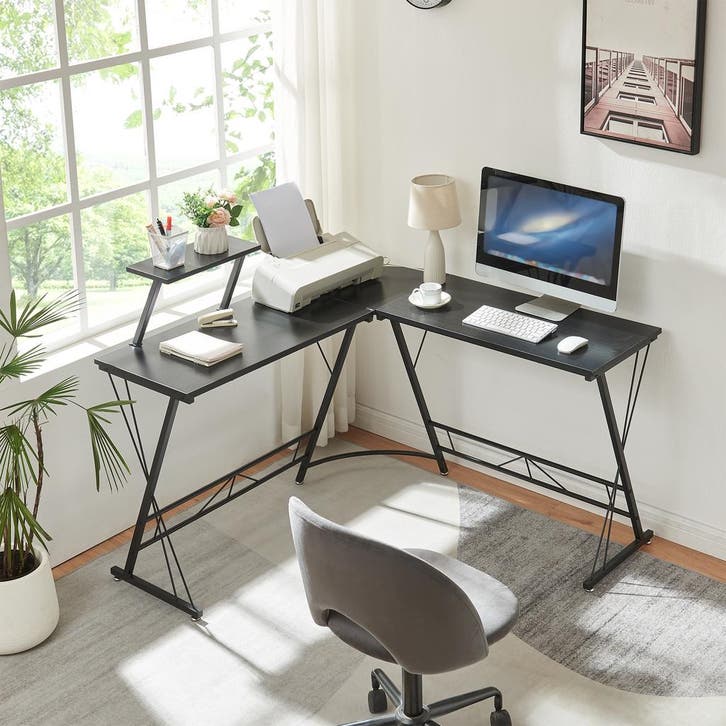 Bureau Yremso L-vormig 122x122x98 cm zwart [en.casa], Huis en Inrichting, Bureaus, Verzenden