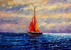 Yuni R. P - Rumbo al Horizonte: Velero y Aves al Crepúsculo