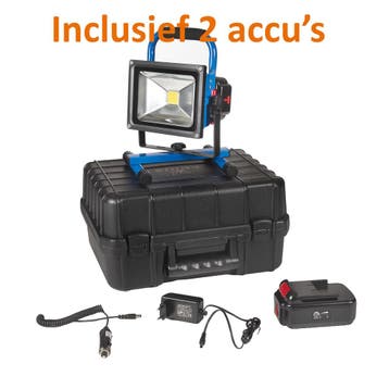 Oplaadbare LED Bouwlamp 20 Watt met 2 accus en 2 adapters +, Overige materialen, Minder dan 50 watt, Accu, Nieuw