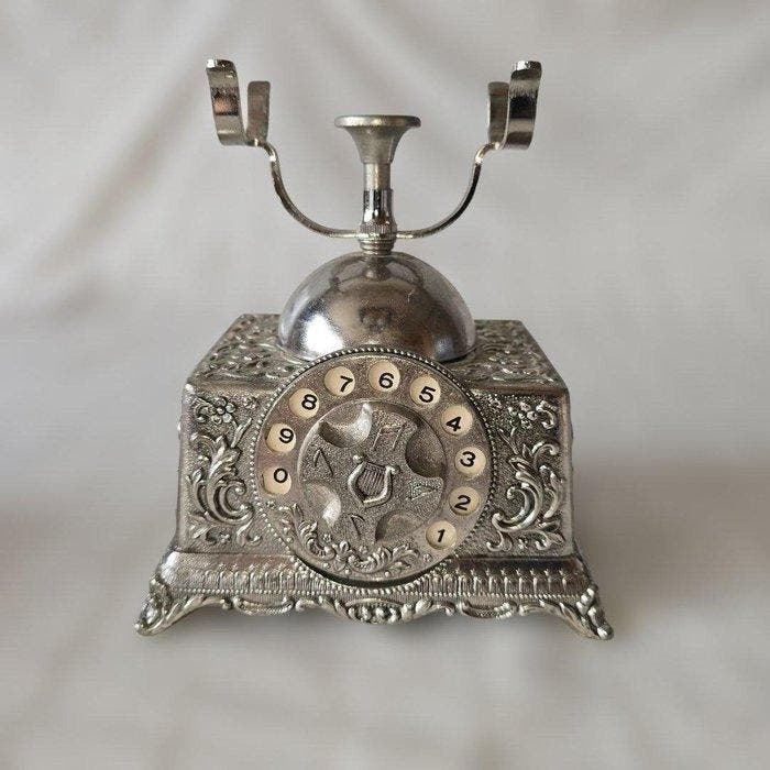 Rotary Telephone Music Box — Antique Style, Silver-Tone, Antiek en Kunst, Antiek | Speelgoed