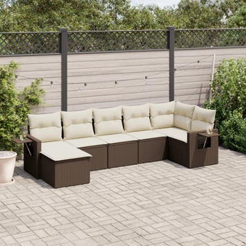 vidaXL 7-delige Loungeset met kussens poly rattan bruin, Verzenden, Nieuw, Loungeset
