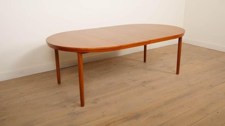 Vintage ronde eettafel | Teak | Uitschuifbaar | 120 - 210 cm, Huis en Inrichting, Tafels | Eettafels, Ophalen of Verzenden
