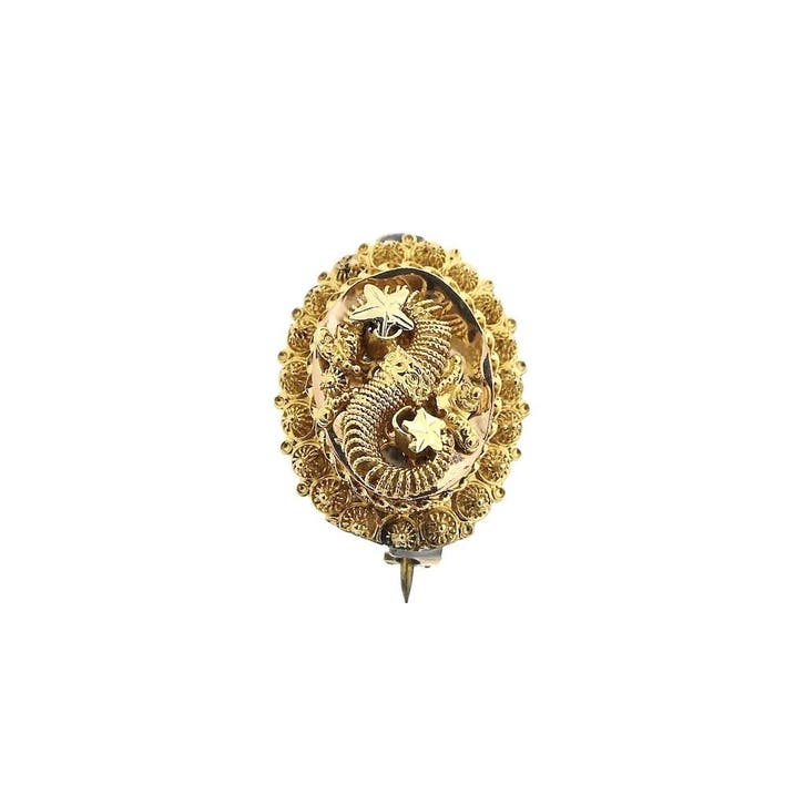 Antiek gouden broche van een mutsenbel, Sieraden, Tassen en Uiterlijk, Broches, Goud, Gebruikt, Goud, Ophalen of Verzenden