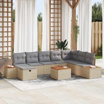 vidaXL Tuin Sofa Set 9 st Beige poly rattan, Tuin en Terras, Verzenden, Nieuw, Meer dan 8 zitplaatsen