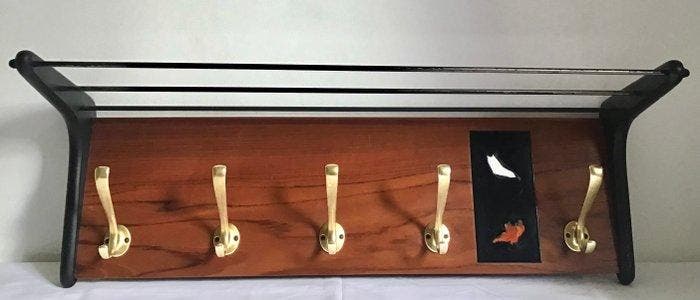Belform - Kapstok - “ Boomerang “ teak en zwart gelakt hout, Antiek en Kunst, Curiosa en Brocante