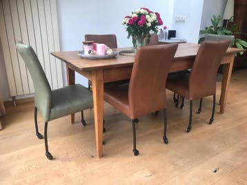 Set van 6 leren eetkamerstoelen - met wieltjes - diverse, Huis en Inrichting, Ophalen of Verzenden, Nieuw, Leer