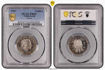 Koningin Juliana zilveren 1 gulden 1967 proof PR65 PCGS, Postzegels en Munten, Munten | Nederland, 1 gulden, Koningin Juliana