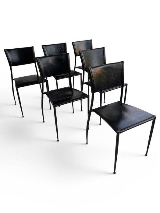 Fasem - Eetkamerstoel (6) - Leder, Staal, Antiek en Kunst, Antiek | Meubels | Stoelen en Banken