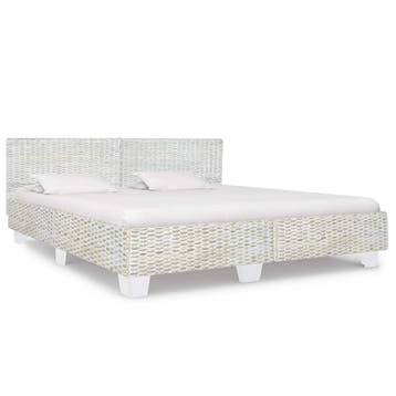 vidaXL Bedframe natuurlijk rattan grijs 180x200 cm, Eenpersoons, Verzenden, Nieuw, 80 cm