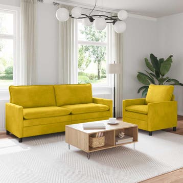 vidaXL Bankstel 2 st Geel Fluweel, Huis en Inrichting, Banken | Bankstellen, Verzenden, Nieuw, Stof, Minder dan 150 cm