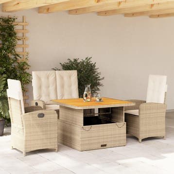 vidaXL 4-delige Tuinset met kussens poly rattan beige, Verzenden, Nieuw, 4 zitplaatsen, Tuinset