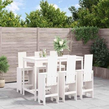 vidaXL 7-delige Barset massief grenenhout wit, Verzenden, Nieuw, 7 zitplaatsen