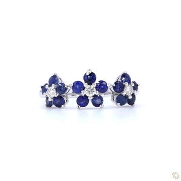 Ring - 14 karaat Witgoud - 1.22ct. tw. Saffier - Diamant, Nieuw