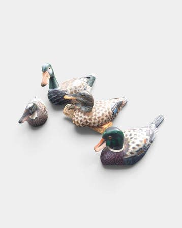 Lokeend - 4 Canards colverts en bois sculptées et peintes à, Antiek en Kunst
