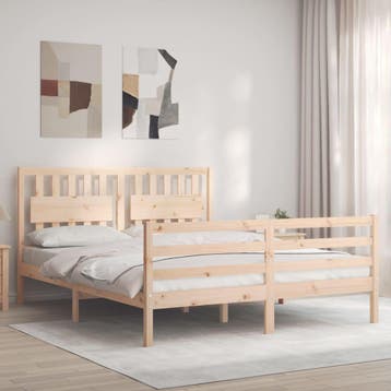 vidaXL Bedframe met hoofdbord massief hout 160x200 cm, Huis en Inrichting, Bruin, Verzenden, 200 cm, 160 cm