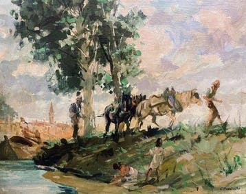 Cosimo Privato (1899 – 1971) - Veduta lagunare con, Antiek en Kunst