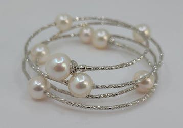 Armband - 18 karaat Witgoud - 7x8 mm Akoya parels, Nieuw