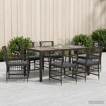 vidaXL Buiten eettafelset 7 st Zwart poly rattan, Verzenden, Nieuw, Rotan, 7 zitplaatsen