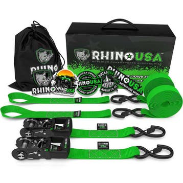 Rhino USA Heavy Duty Ratchet Tie-Downs 2-Pack (Green) 1.6In, Ophalen of Verzenden