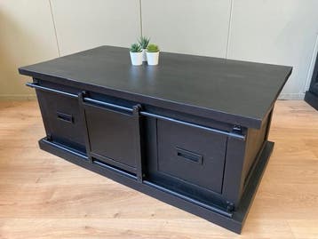 Box Salontafel Emma zwart, 2 lades, Overige houtsoorten, 100 tot 150 cm, Nieuw, Industriëel