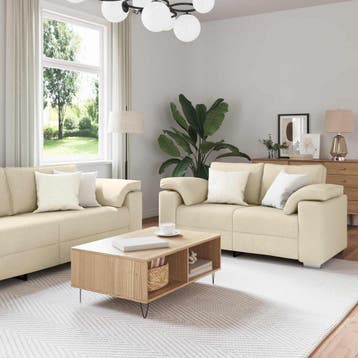 vidaXL Bank 3 st Crème Linnen-mix stof, Verzenden, Nieuw, Stof, 200 tot 250 cm