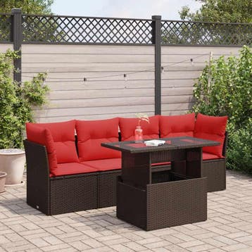 vidaXL 5-delige Loungeset met kussens poly rattan acacia, Verzenden, Nieuw, Loungeset