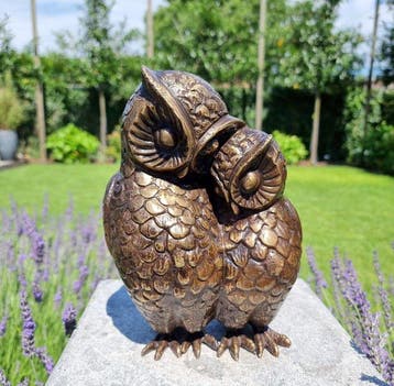Beeldje - Cuddling owls - Brons