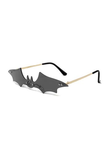 KIMU® Vleermuis Zonnebril Goud Montuur Zwarte Glazen Vampier, Ophalen of Verzenden, Nieuw, Feestartikel, Carnaval