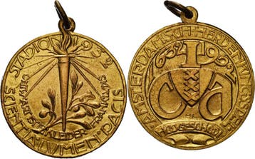 Vergoudete brons medaille 1932 Akademien, Schulen, Univer..., Postzegels en Munten, Penningen en Medailles, Verzenden