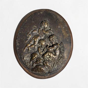 Bloksnijwerk/relief, Bas relief 3 chérubins 19e - 34 cm -