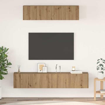 vidaXL Tv-meubelset 4 st Artisan Eiken Bewerkt hout, Minder dan 50 cm, Verzenden, Nieuw, Minder dan 100 cm