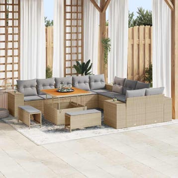 vidaXL Tuin Sofa Set 13 st Beige en Licht Grijs poly rattan, Tuin en Terras, Verzenden, Nieuw, Rotan, 3 zitplaatsen