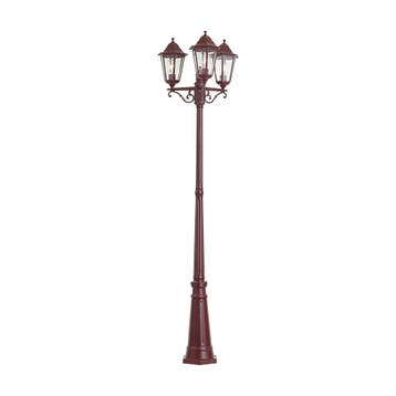 Klassieke buitenlantaarn donker rood 220cm 3-lichts IP44 -, Tuin en Terras, Buitenverlichting, Verzenden, Nieuw, Aluminium