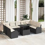 vidaXL Tuin Sofa Set met opslag 10 pcs Zwart en Crème poly, Verzenden, Nieuw, Rotan, Meer dan 8 zitplaatsen