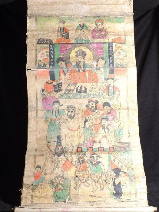 Grote Chinese hangende rol Court of the Underworld – Inkt, Antiek en Kunst, Antiek | Overige Antiek