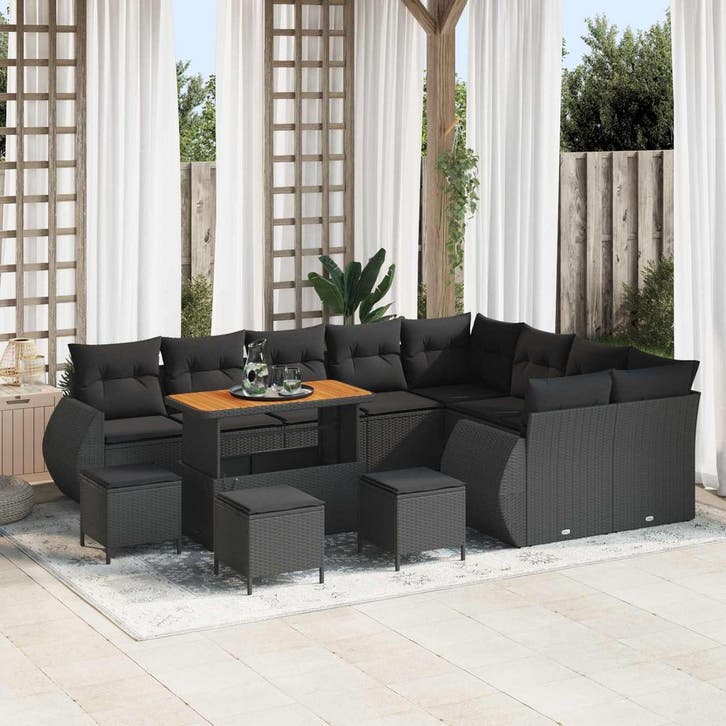vidaXL Tuin Sofa Set met kussen met opslag 13 pcs Zwart Poly, Tuin en Terras, Tuinsets en Loungesets, Nieuw, 3 zitplaatsen, Rotan