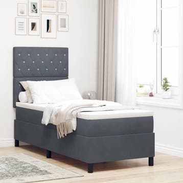 vidaXL Boxspringbed met matras Donkergrijs 80 x 200 cm, Verzenden, Nieuw, Grijs, Stof