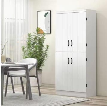 Witte hoge keukenkast met 4 deuren en 6 planken, Huis en Inrichting, Verzenden, Nieuw