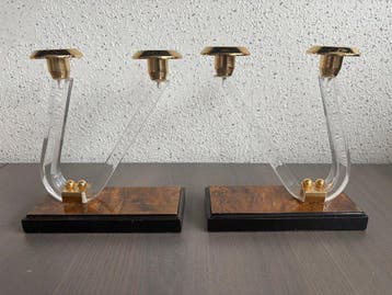 Kandelaar (2) - Messing - kandelaars helder lucite